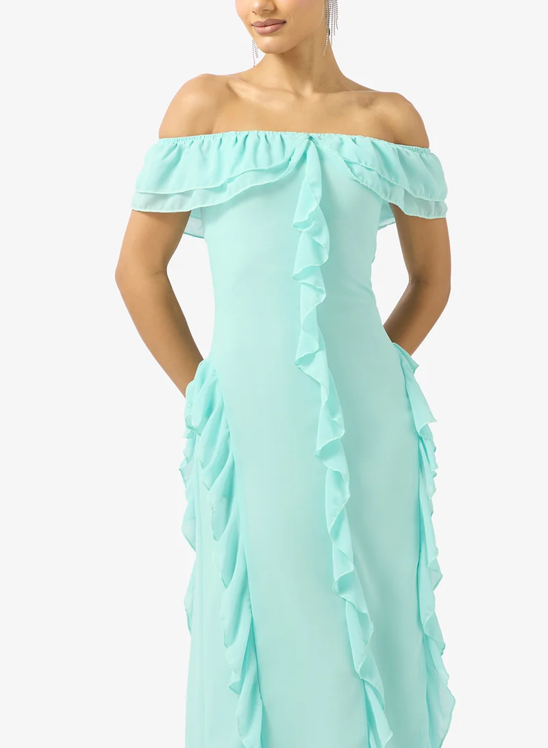 Ginger  Off Shoulder Frill Detail Maxi Dress for Women | Best Price UAE